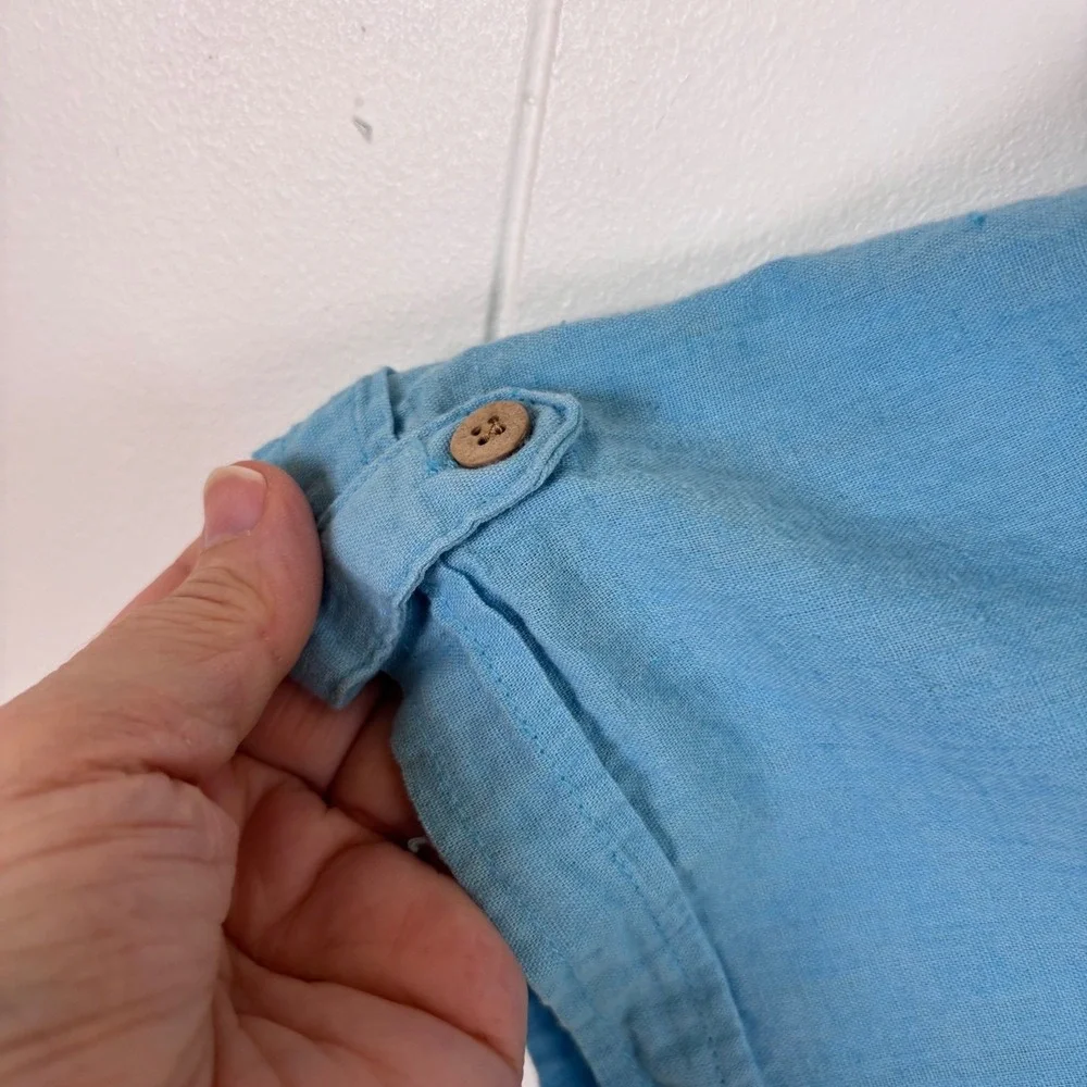 Limon Company Linen‎ Shirt Roll Tab Short Sleeve Casual Blue - Measures Large